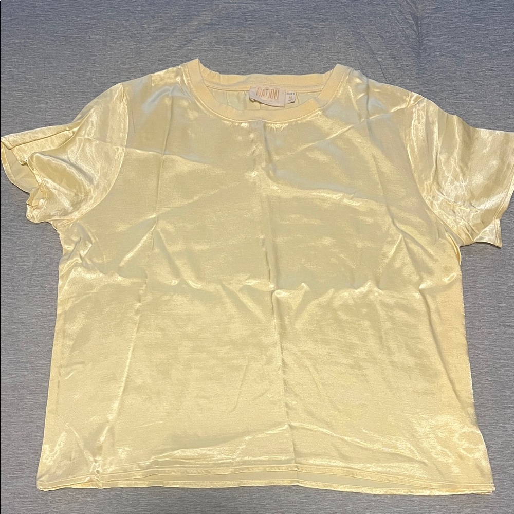 Nation LTD Yellow satin Short Sleeve Tee - Picture 1 of 1